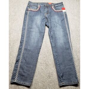 V Cristina Denim Jeans Womens 14 Blue Button Zip 5 Pocket Straight Leg New